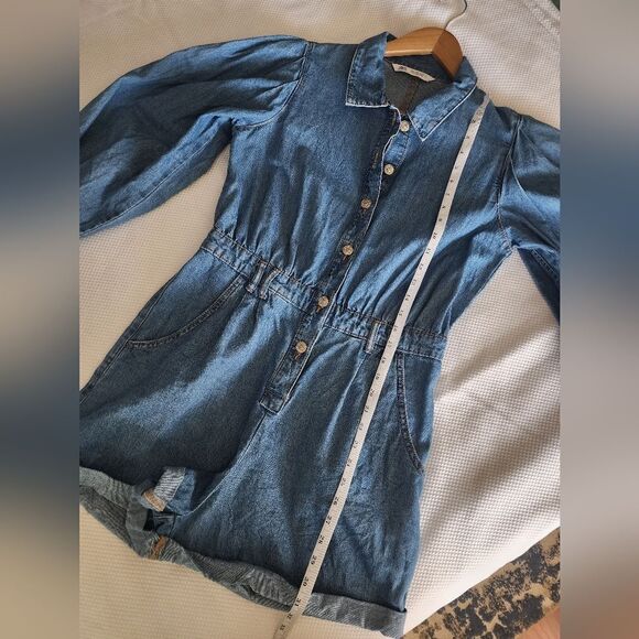 Zara Blue Denim Jumpsuit Romper shorts - Picture 6 of 10